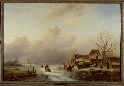 Nederlandse winterlandschap door Andreas Schelfhout